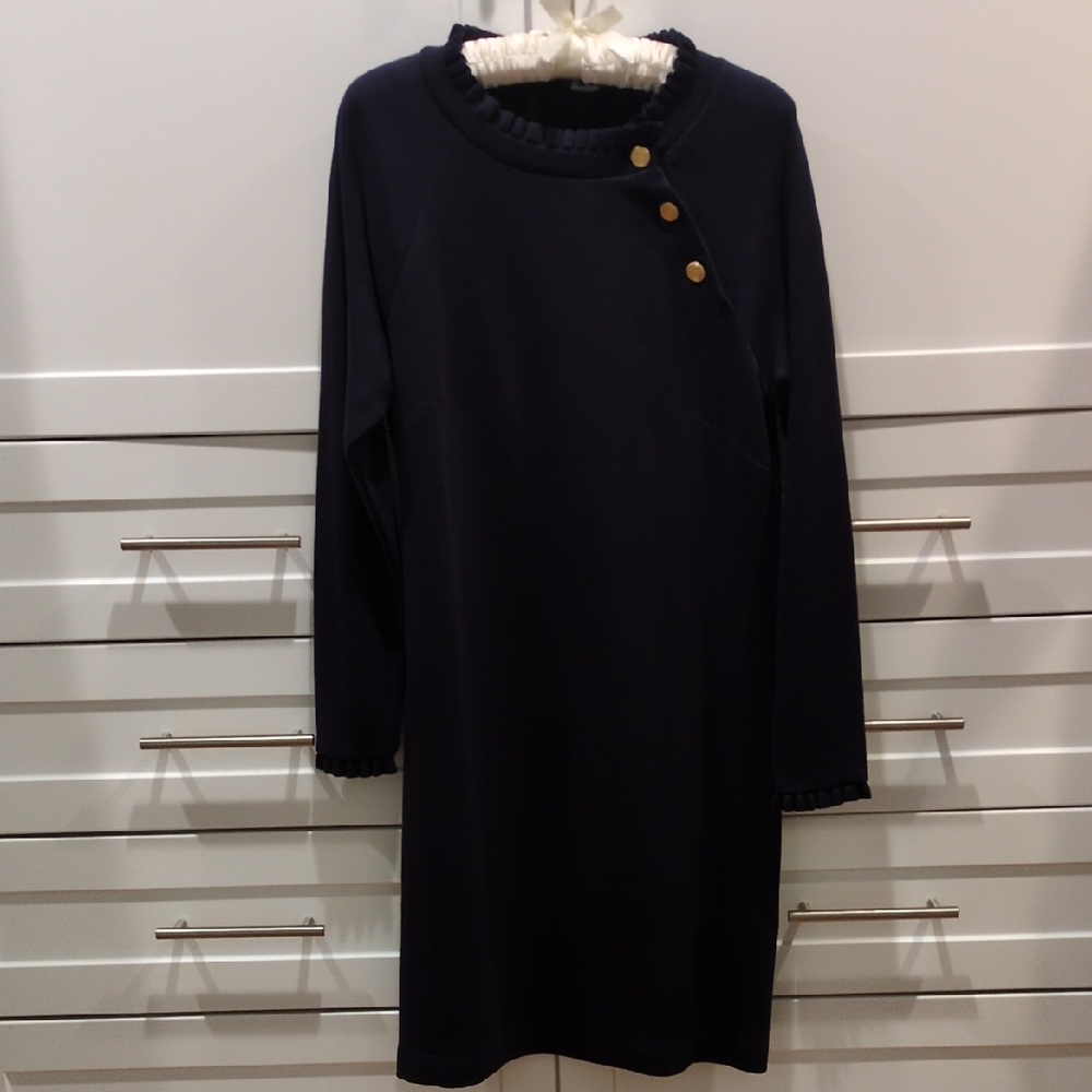 Talbots Navy Dress with Gold Accents